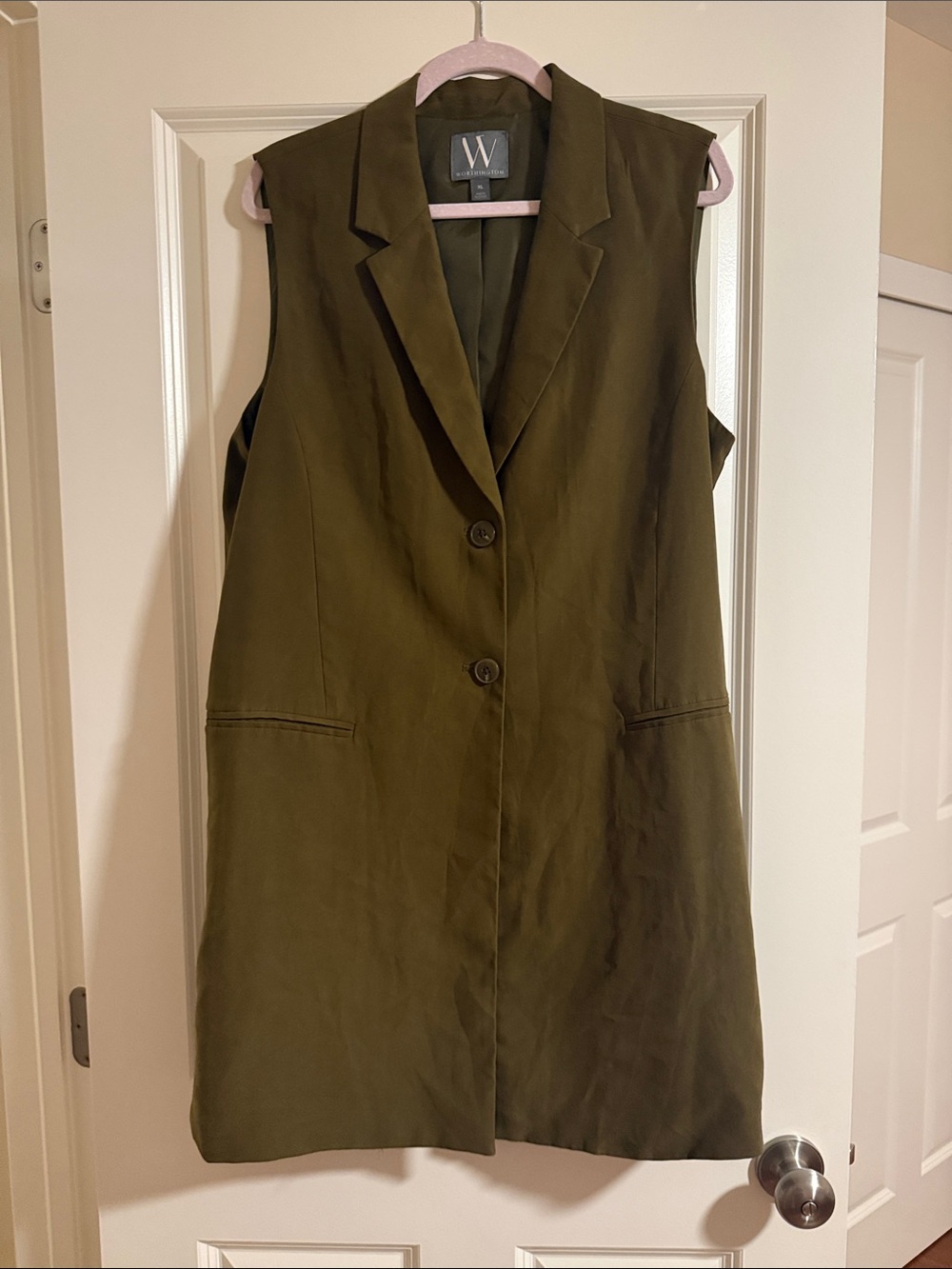 Worthington Olive Sleeveless Long Blazer Vest
